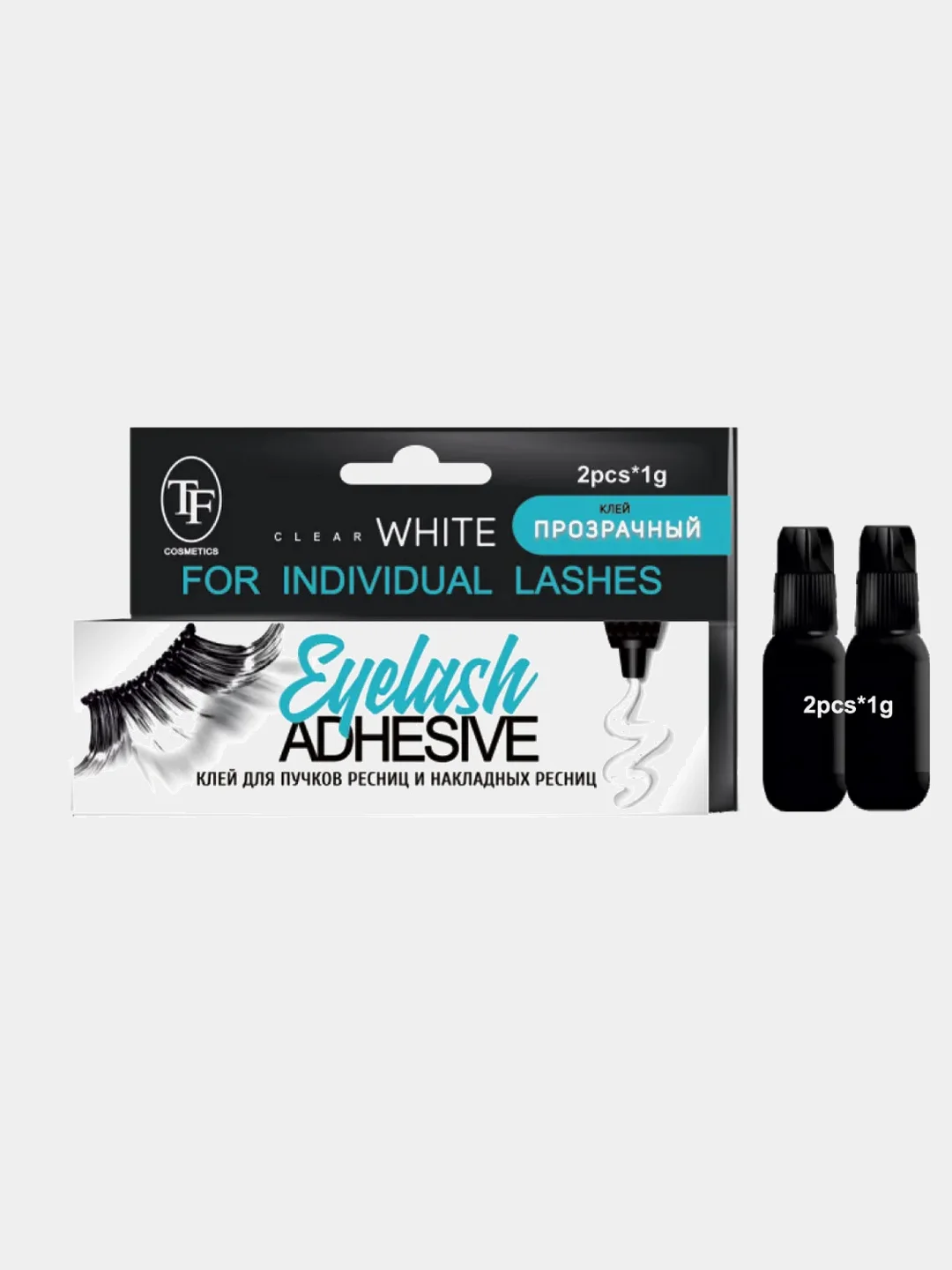 Прозрачный клей для накладных ресниц и пучков Eyelash Adhesive Waterproof Прозрачный/Чёрный