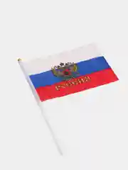Флаг России с гербом 14х21 см, шток 30 см, полиэстер