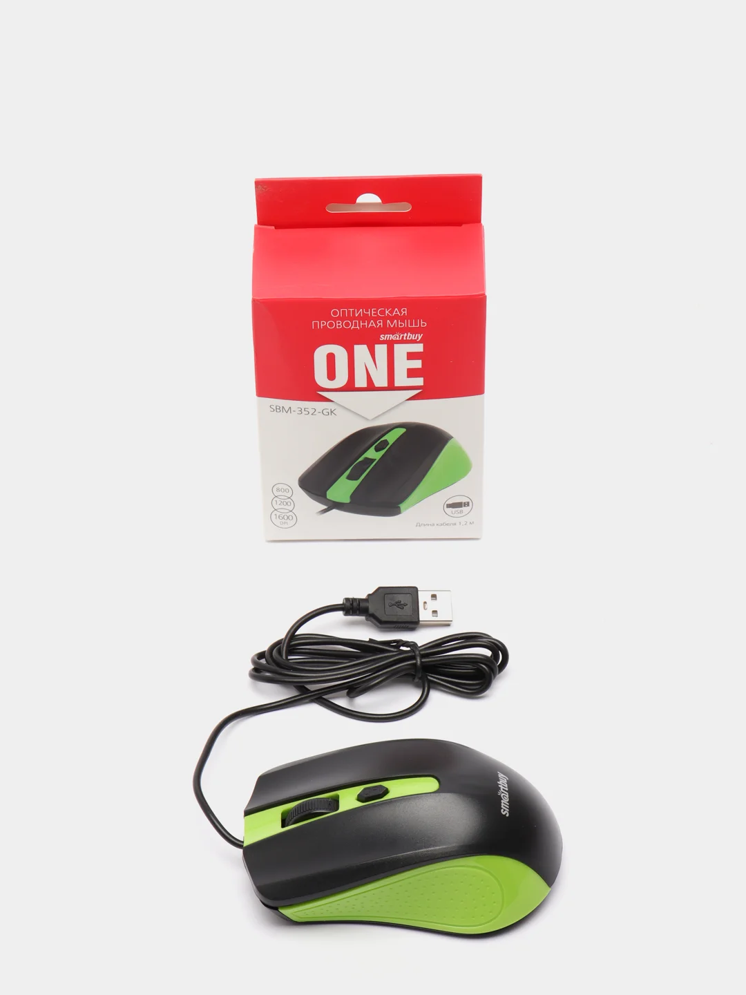 Зеленый мышь, проводная, Smartbuy One 352