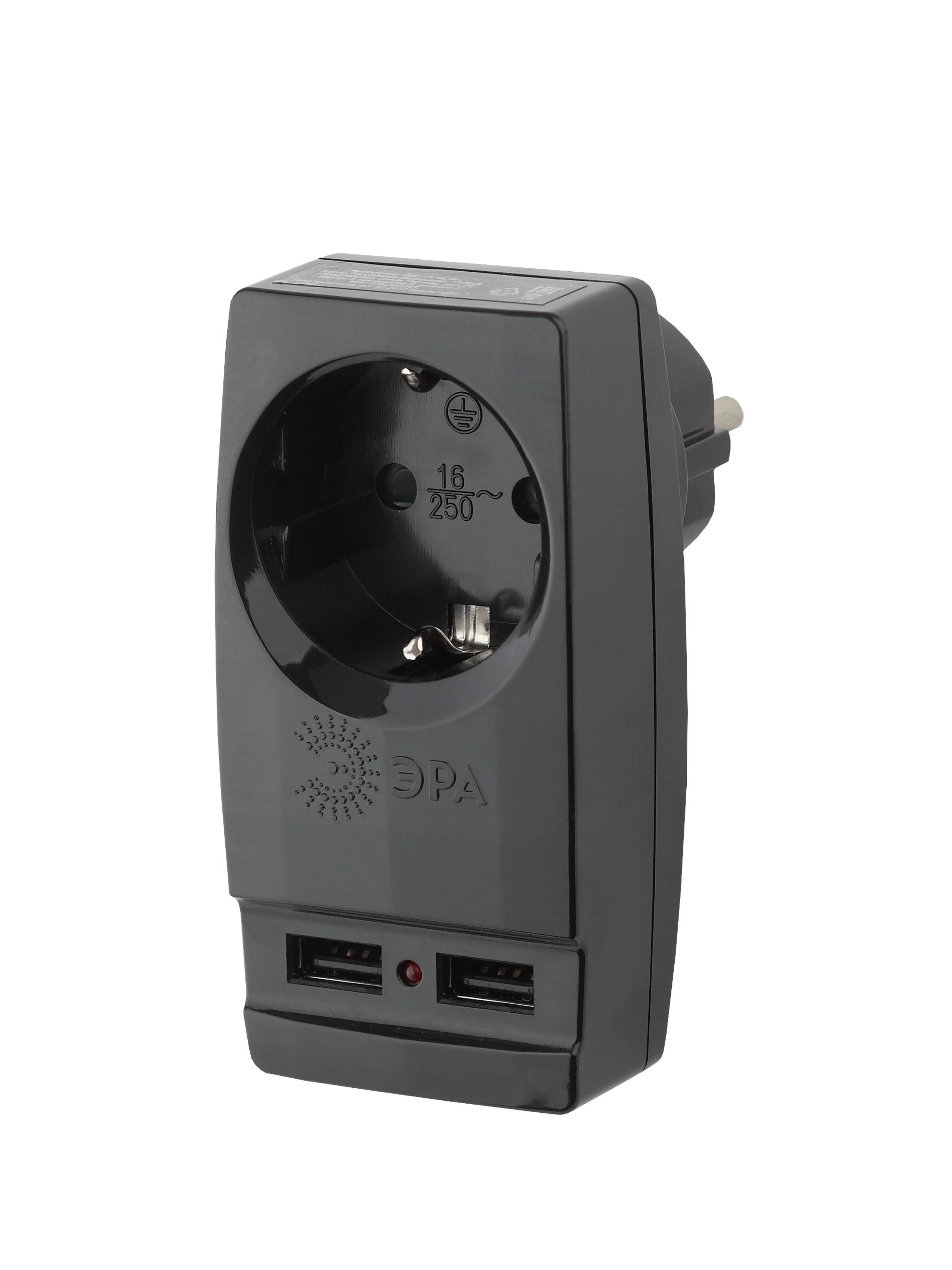 Тройник - адаптер "Polynom" 1 гнездо 220V + 2xUSB 2100mA, c заземлением
