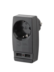 Тройник - адаптер "Polynom" 1 гнездо 220V + 2xUSB 2100mA, c заземлением