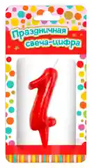 Свеча парафиновая в торт "Тортик", цифра 1, в блистере