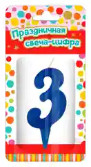 Свеча парафиновая в торт "Тортик", цифра 3, в блистере