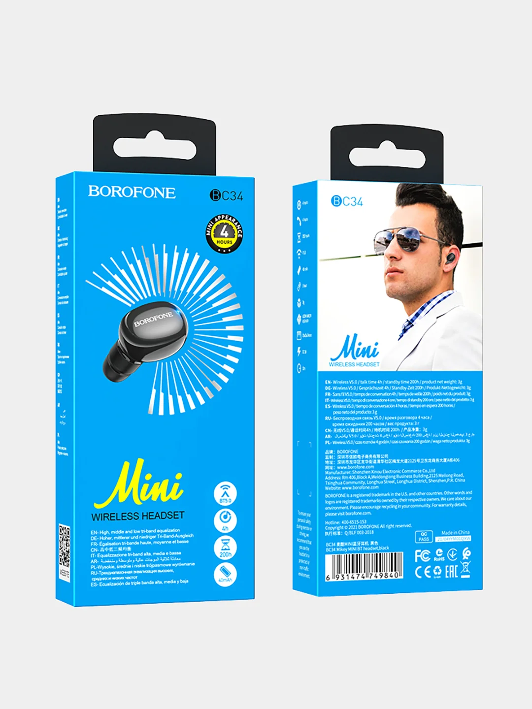 Черный беспроводная гарнитура BOROFONE BC34 Mikey MINI BT