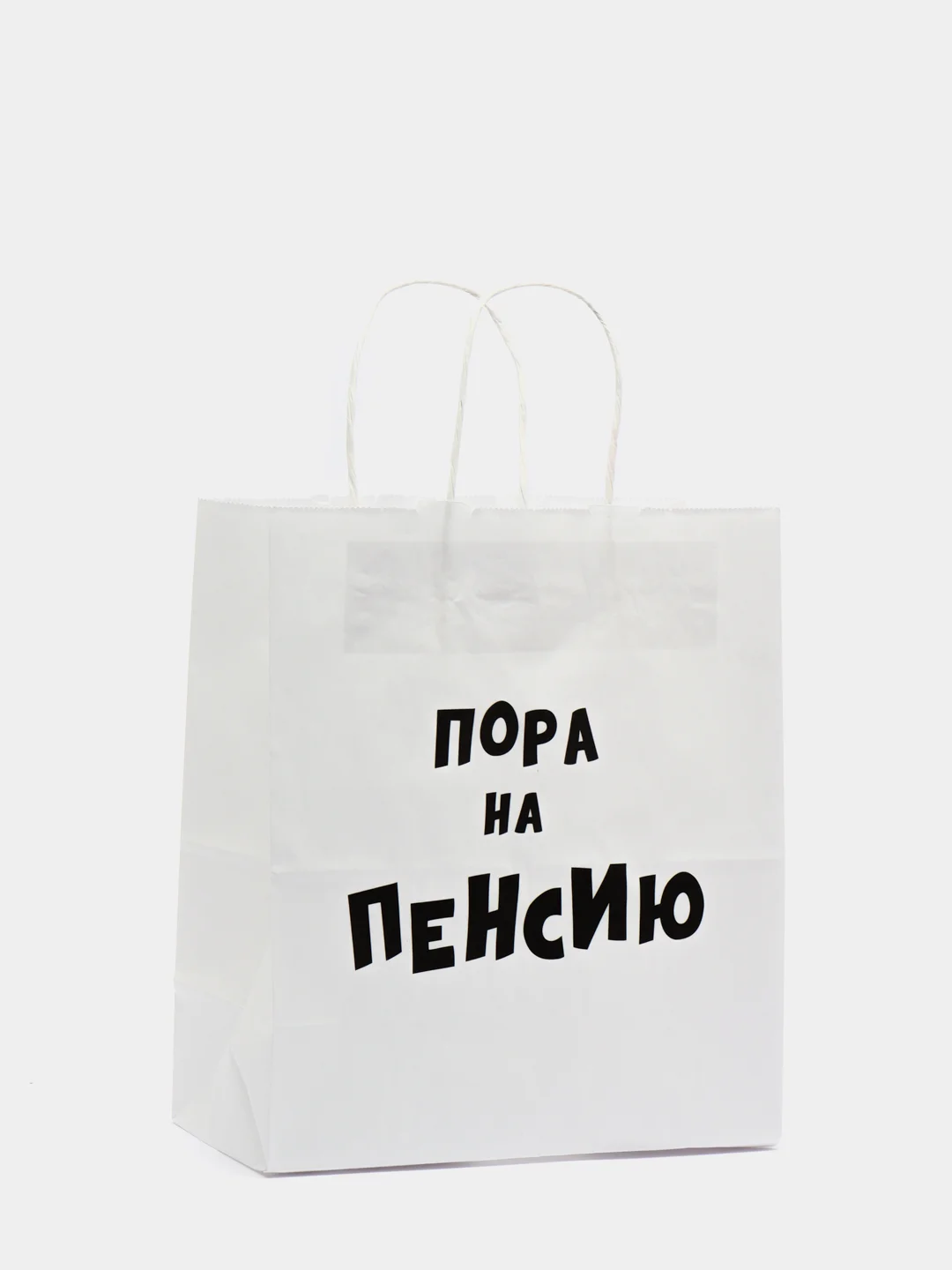 Хаки крафтовые подарочные пакеты с приколами белые, размер 24 х 14 х 30 см