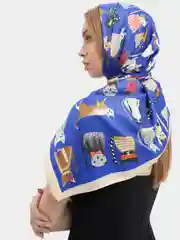 Синий платок шелковый с котами
