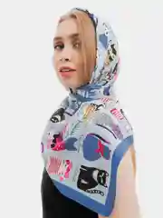 Небесно-голубой платок шелковый с котами