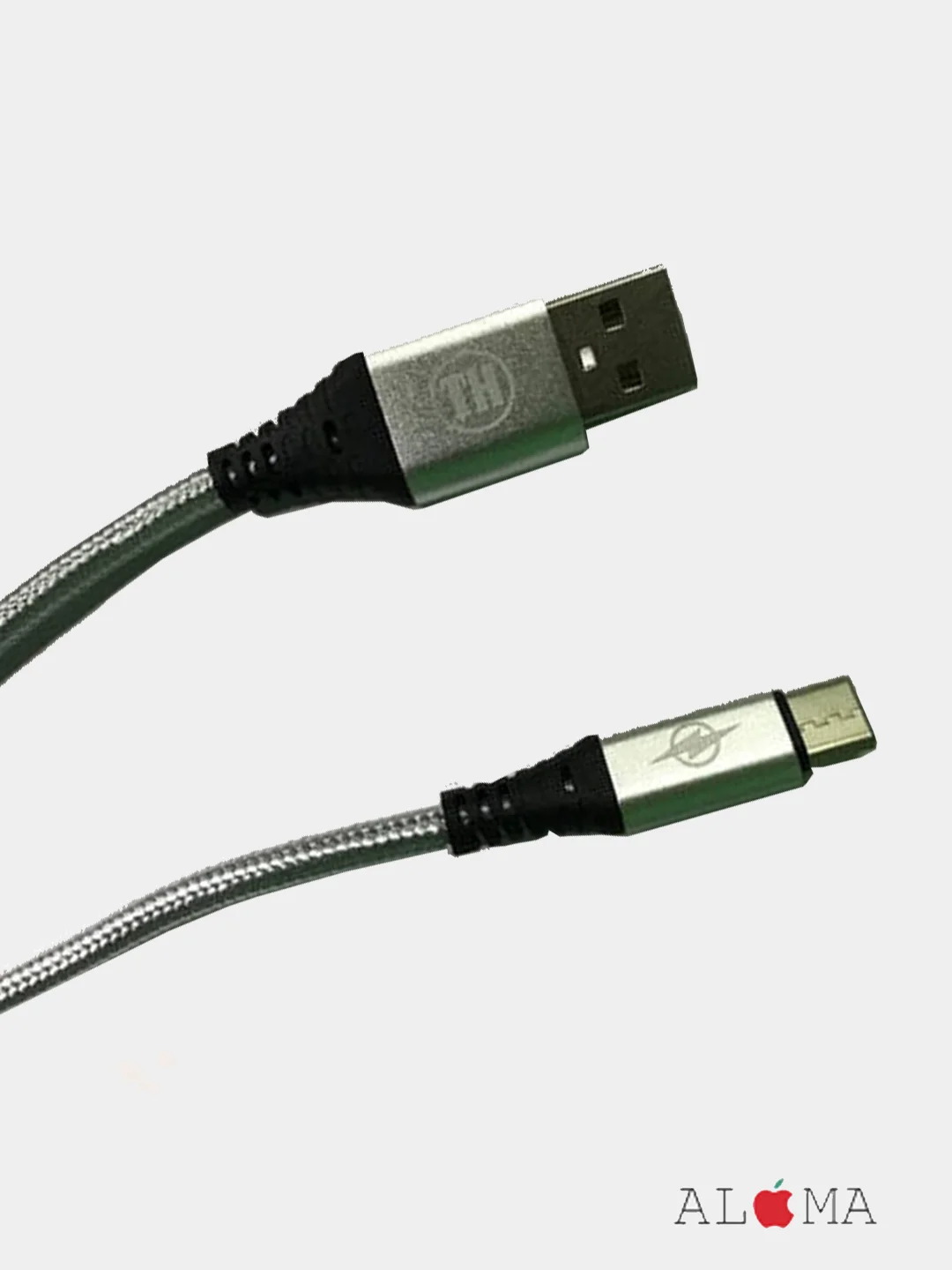 Серебряный кабель зарядный для андроид Type-C, ткань, 2.7м, 1.8м, 1.2м, нейлоновый, алюминевый сплав