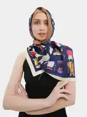 Темно-синий платок шелковый с котами