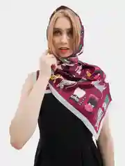 Фиолетовый платок шелковый с котами