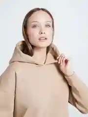 Бежевый худи женское, оверсайз, утепленное, с капюшоном