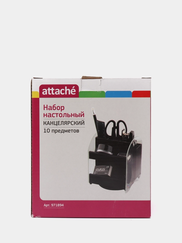 Набор настольный Attache, прозрачно-черный, 10 предметов, вращающийся