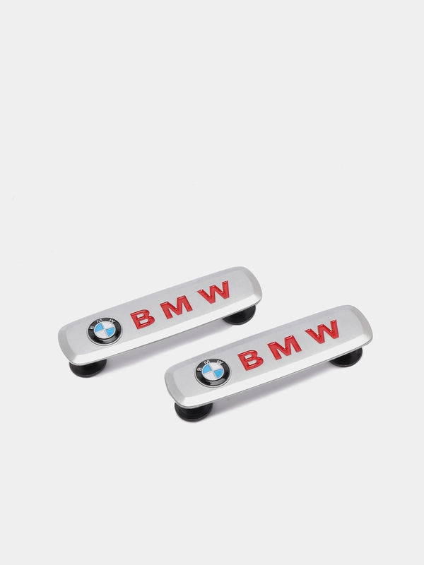 Комплект шильдиков металлических с эмблемой авто "BMW" и 4 винтовыми креплениями (Пара)