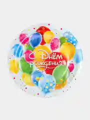 Белый тарелка бумажная С днём рождения! Воздушные шары. Упаковка 10 шт