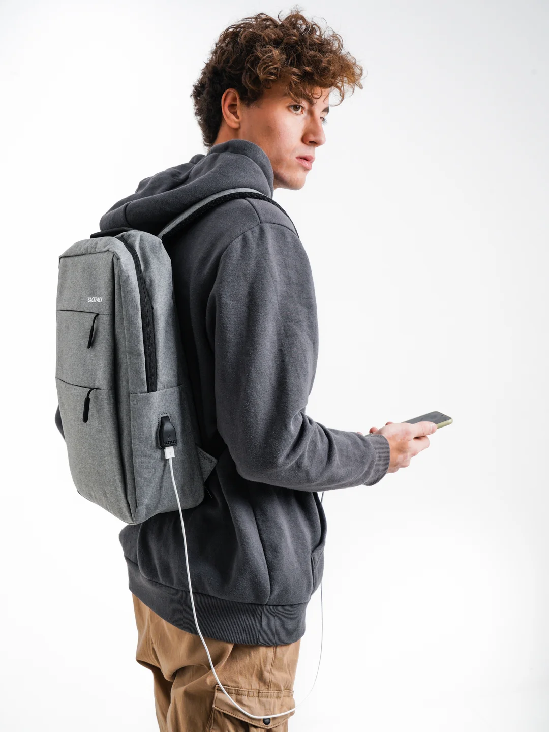 Серый рюкзак "BackPack" унисекс, повседневный прочный городской для ноутбука синий 15"6, 19,5л