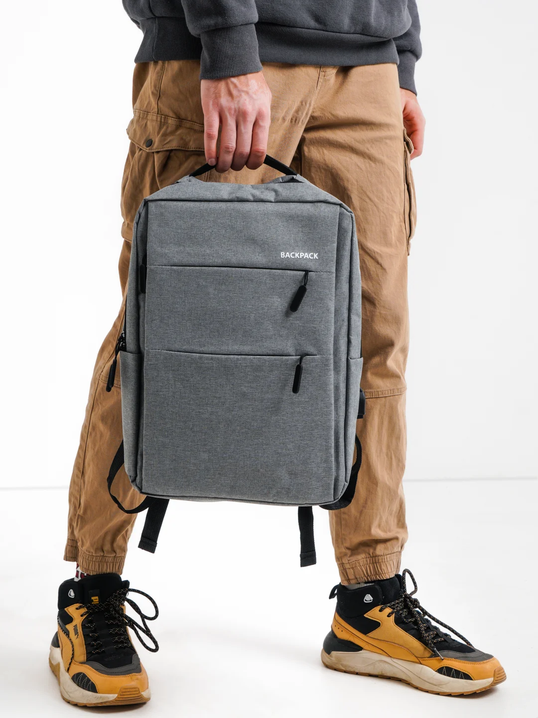 Серый рюкзак "BackPack" унисекс, повседневный прочный городской для ноутбука синий 15"6, 19,5л