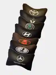 Подушка на подголовник для автомобиля с логотипом из экокожи, авто подушка