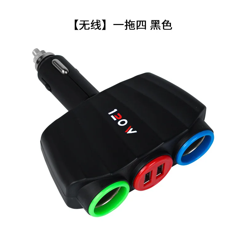 Черный автомобильное зарядное устройство 3в1. Разветвитель прикуривателя. USB-переходник