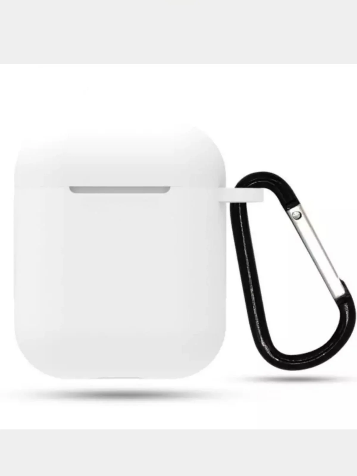 Белый силиконовый чехол с карабином для наушников AirPods 1, 2