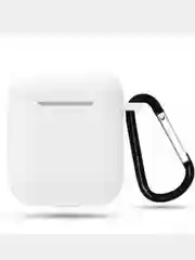 Белый силиконовый чехол с карабином для наушников AirPods 1, 2