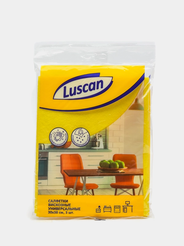 Салфетки хозяйственные Luscan из вискозы, 30 x 38 см, 3 штуки
