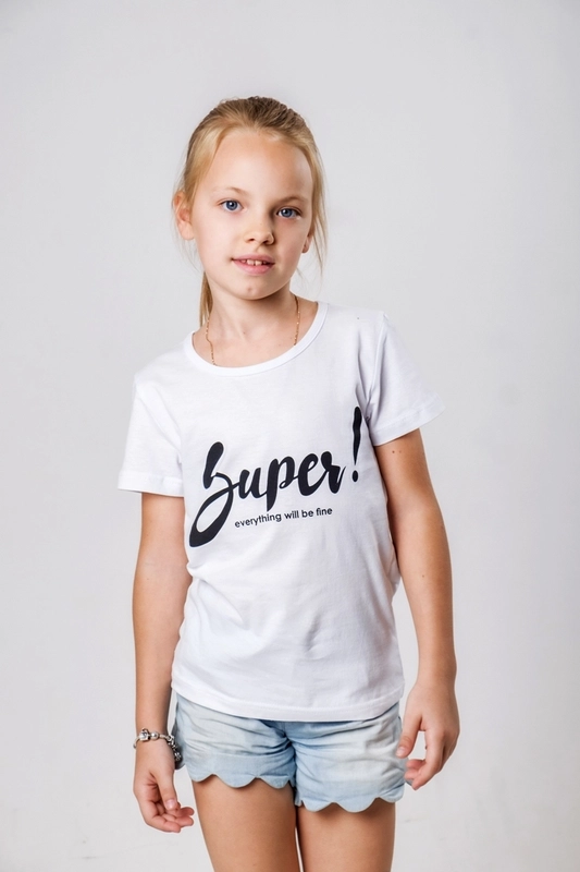 Футболка для девочки 5+, с принтом "Super", хлопковая, белая