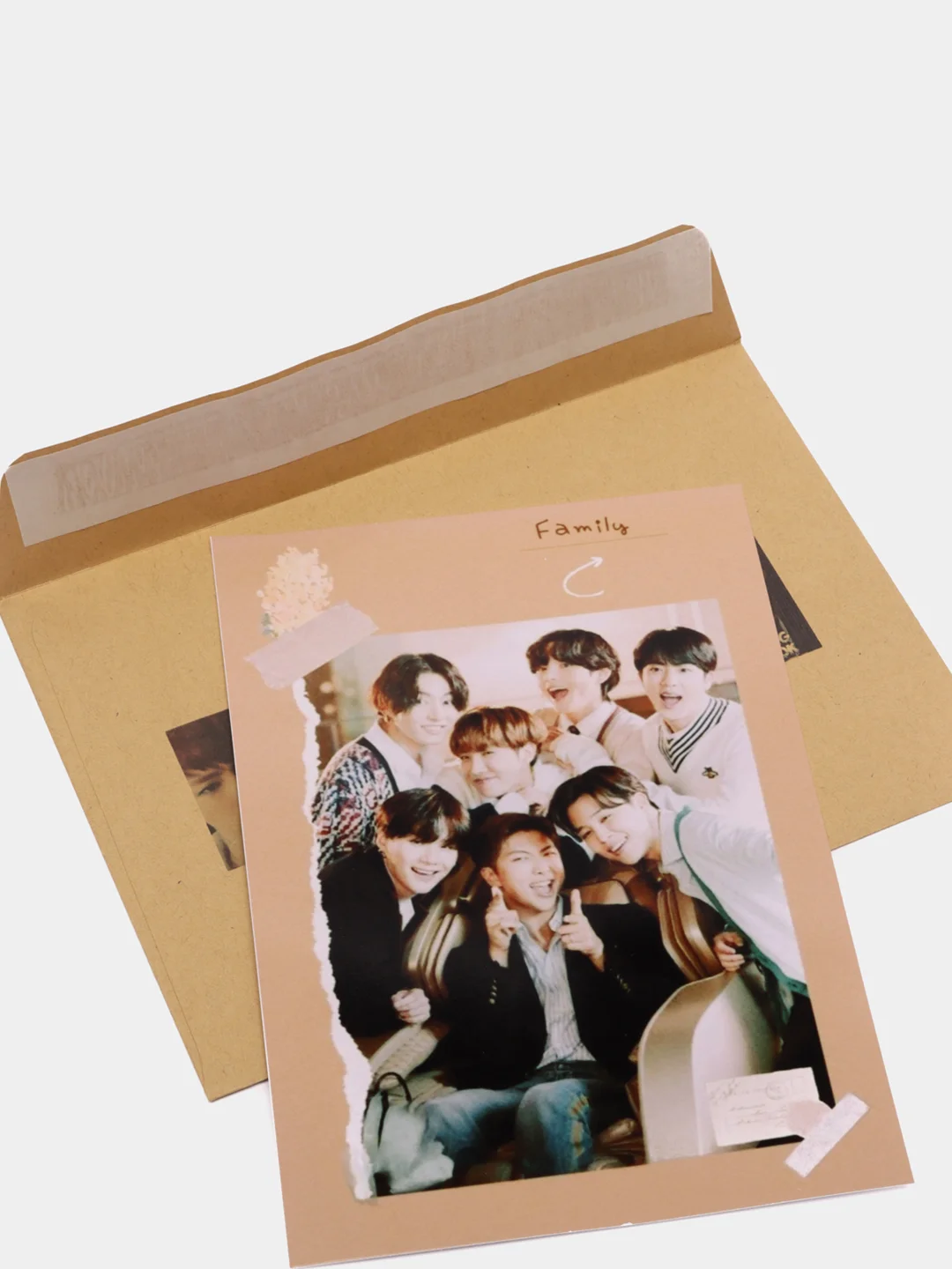 Золотой конверт подарочный для денег с фото открыткой k-pop "BTS"