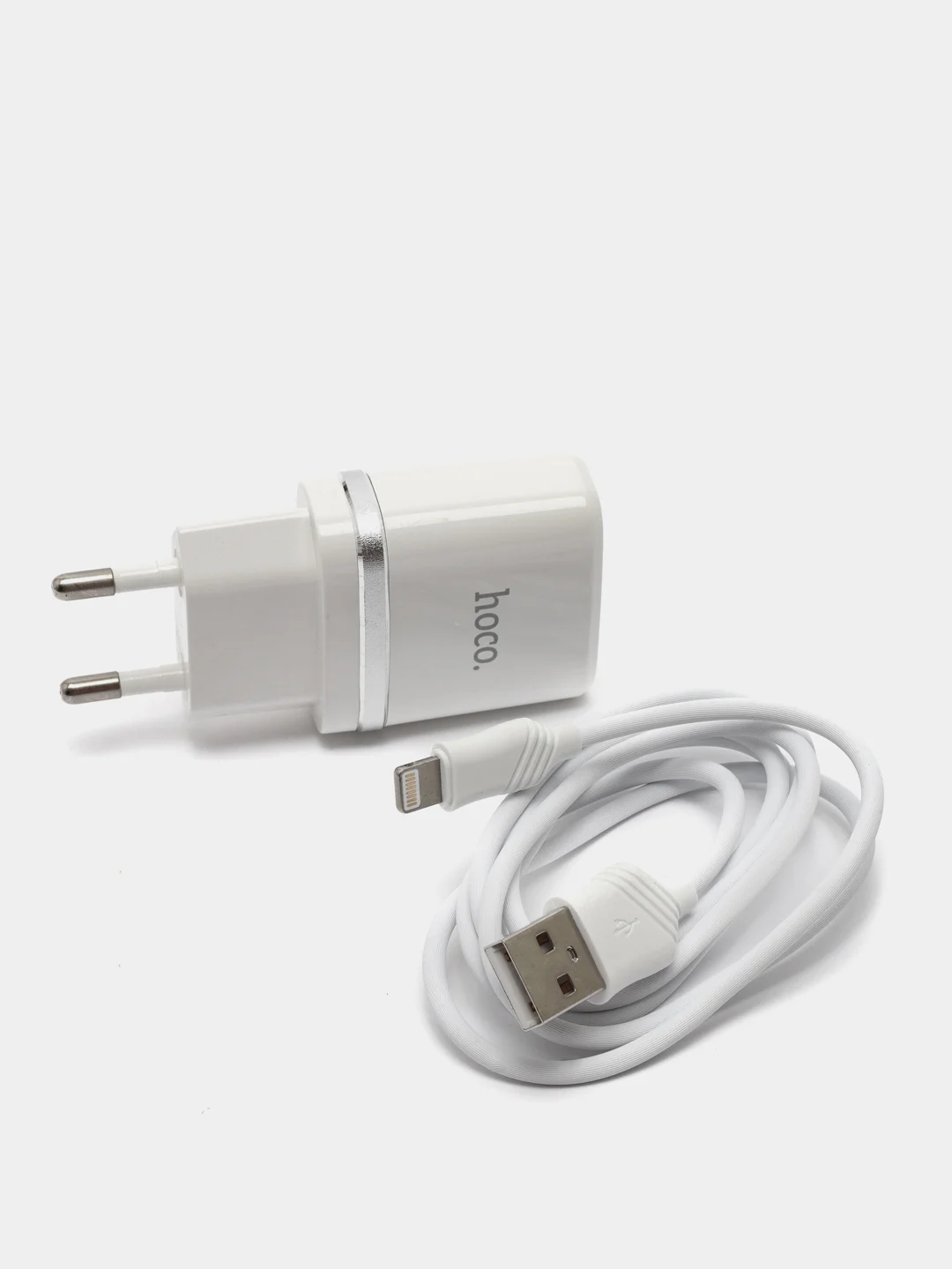 Белый сетевое зарядное устройство, с кабелем lightning Hoco C11