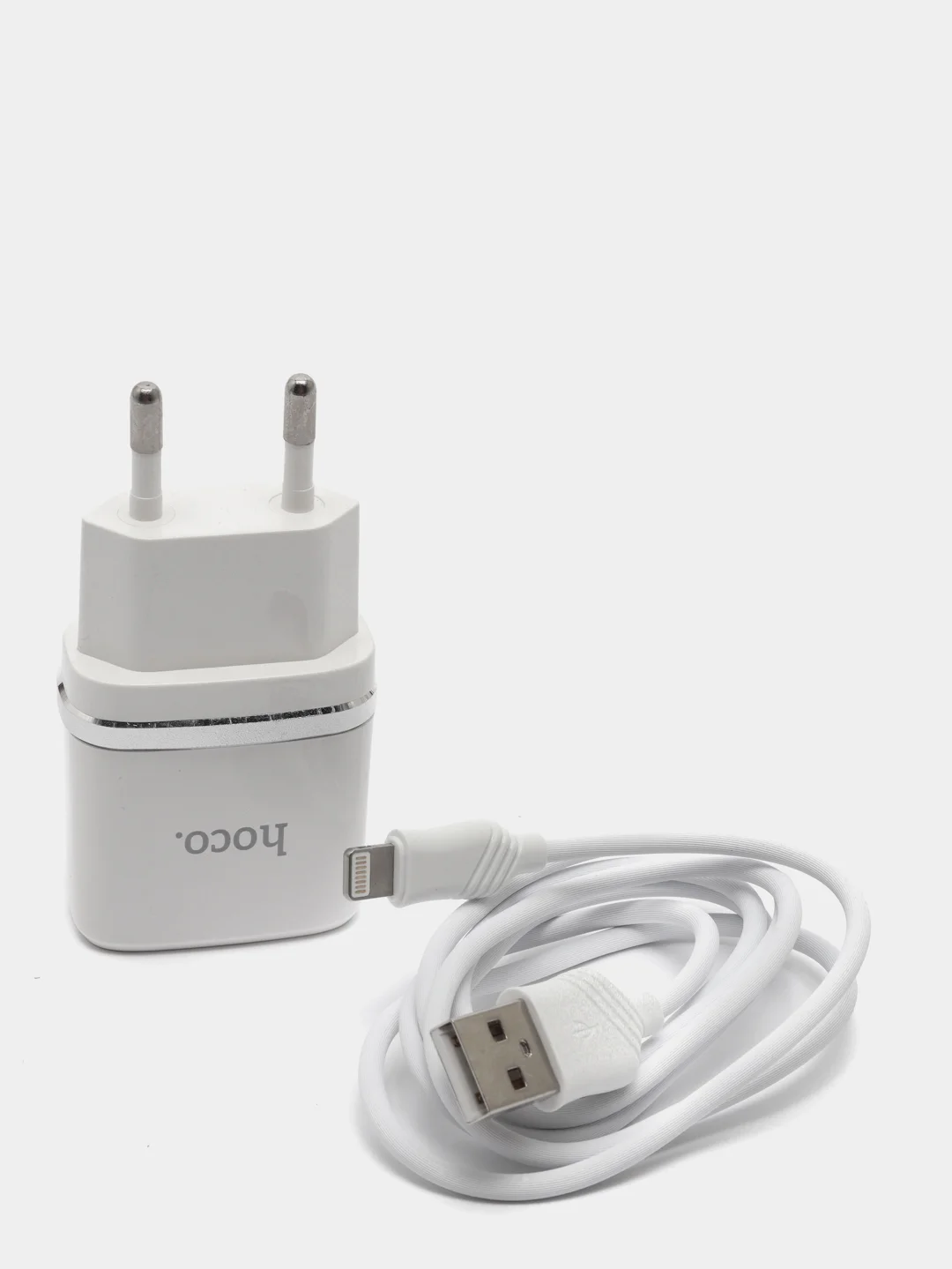 Белый сетевое зарядное устройство, с кабелем lightning Hoco C11
