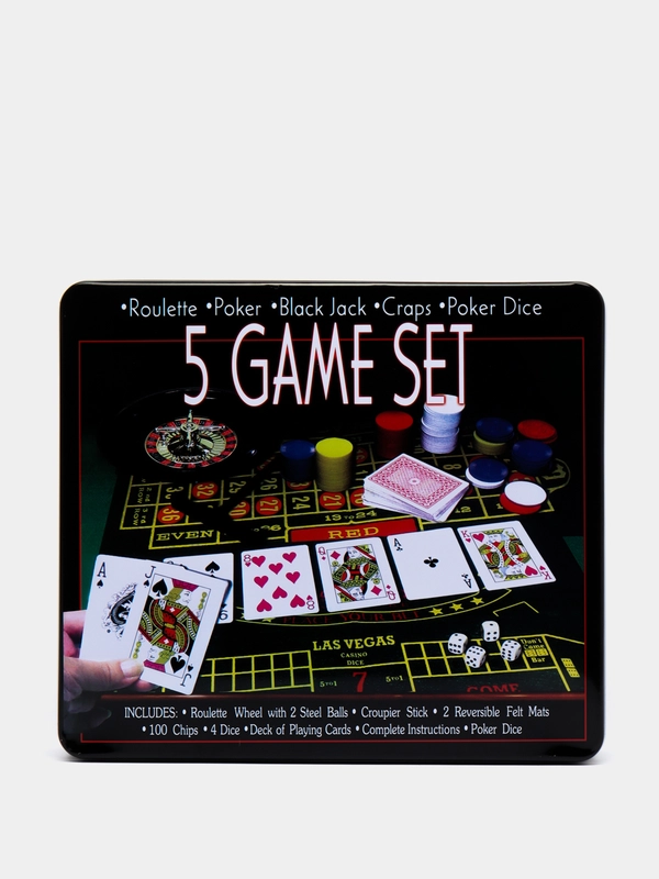 Покерный набор "Казино 5 в 1": Рулетка, Блэкджек (Black Jack), Крэпс (Craps), Покер, Кости