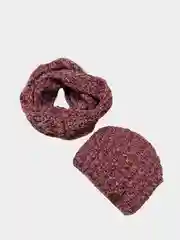 Коралловый комплект: шапка с шарфом-восьмеркой