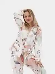 Розовый пижама-костюм "Сладость", из вискозы, с брюками и рубашкой