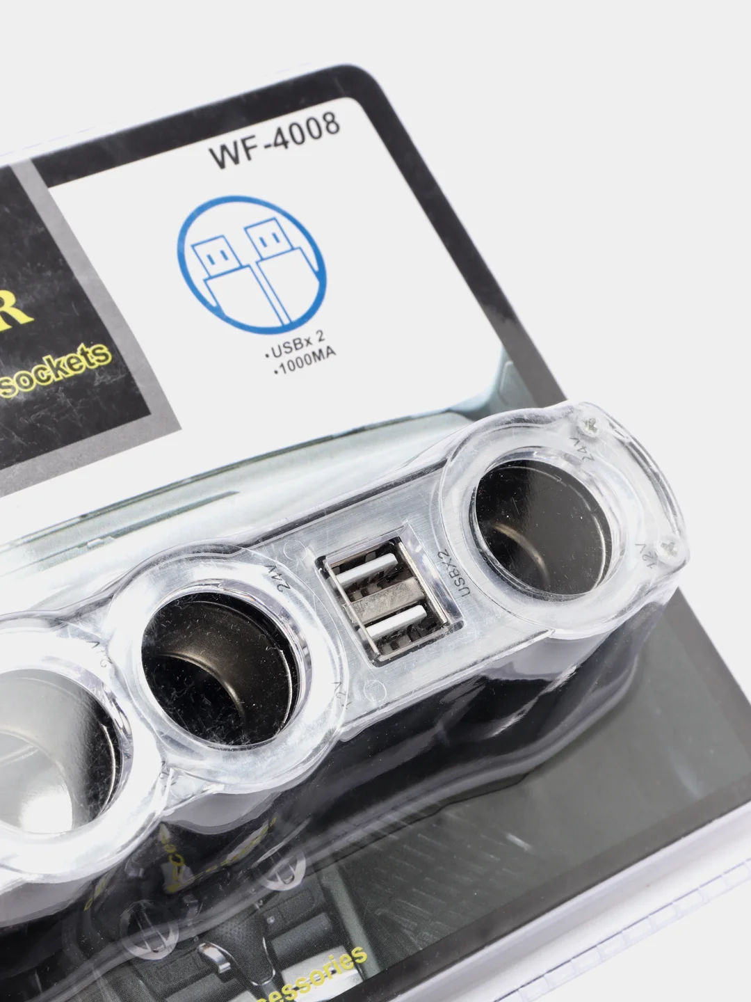 Разветвитель прикуривателя на 4 гнезда+2USB WF-4008, хаб, зарядное устройсво автомобильное