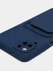 Темно-синий чехол Samsung Galaxy A12 / M12, Самсунг Галакси А12 / М12 силиконовый с карманом для карты
