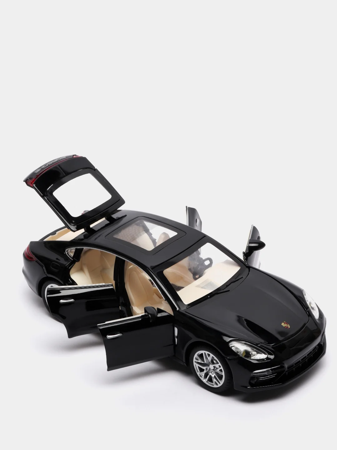 Черный металлическая машинка 1:24 Porsche Panamera 20 см. инерционная, свет, звук