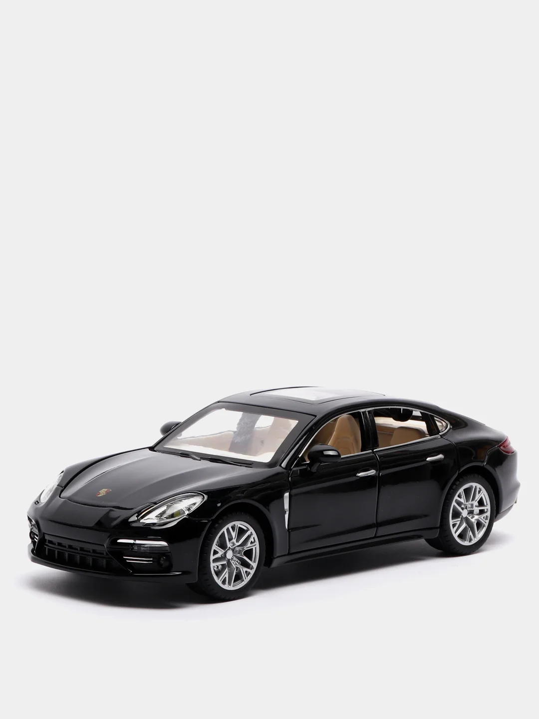 Черный металлическая машинка 1:24 Porsche Panamera 20 см. инерционная, свет, звук
