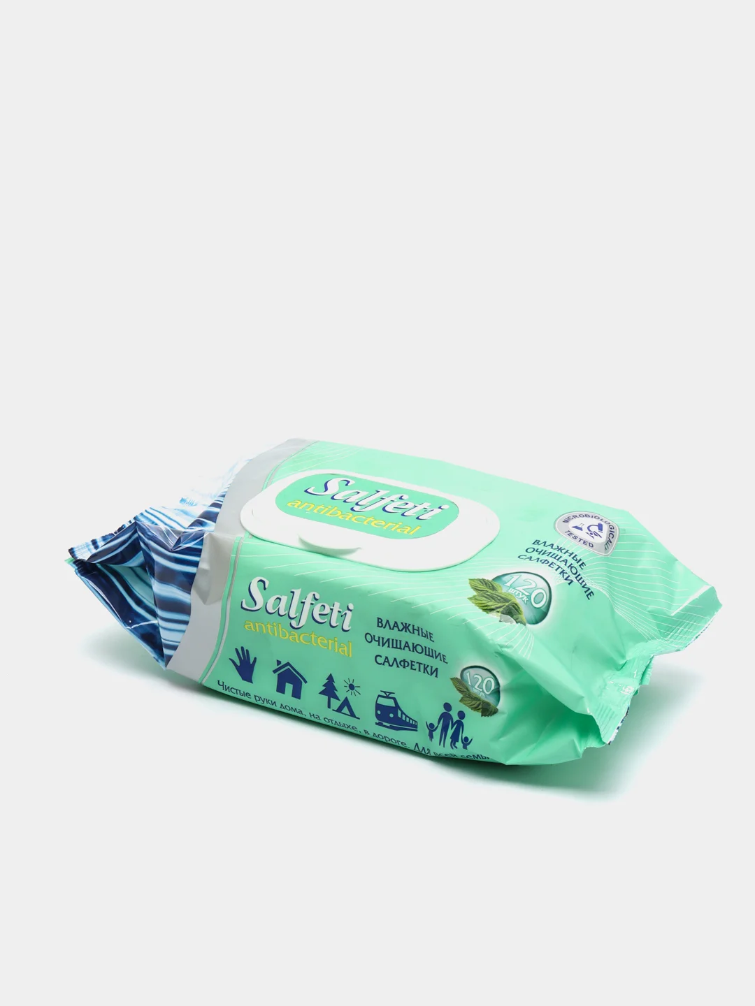 Влажные салфетки с клапаном Salfeti, антибактериальные, 120 штук