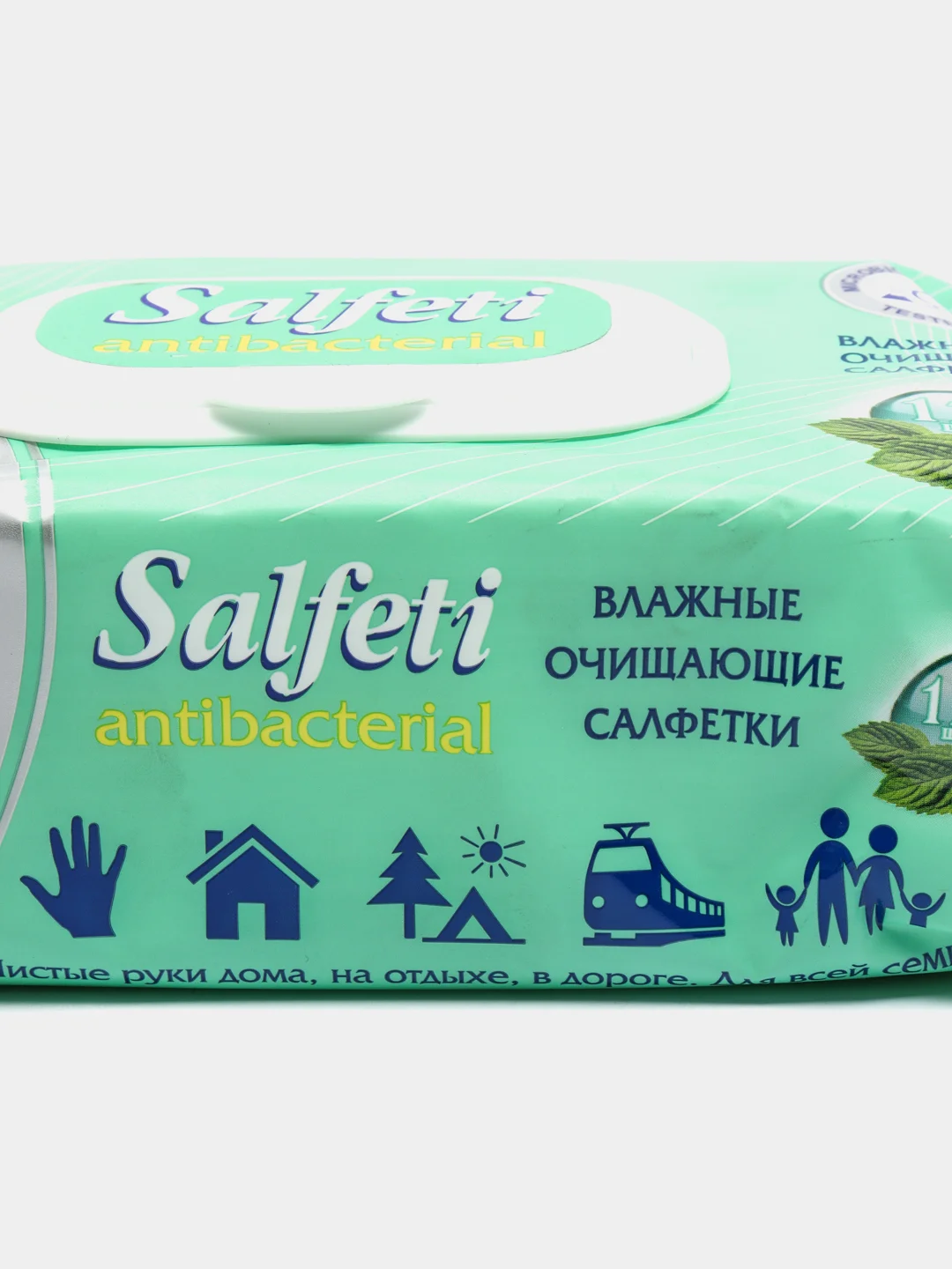 Влажные салфетки с клапаном Salfeti, антибактериальные, 120 штук