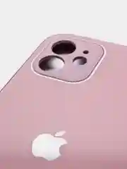 Розовый силиконовый чехол для iPhone 12, со стеклянной панелью