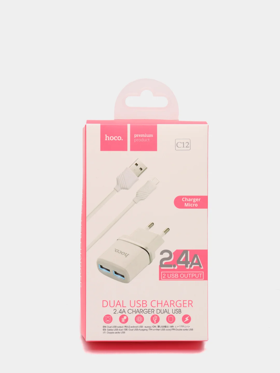 Белый сетевая зарядка для MICRO-USB 2.4A Hoco C12 / зарядное устройство 2xUSB