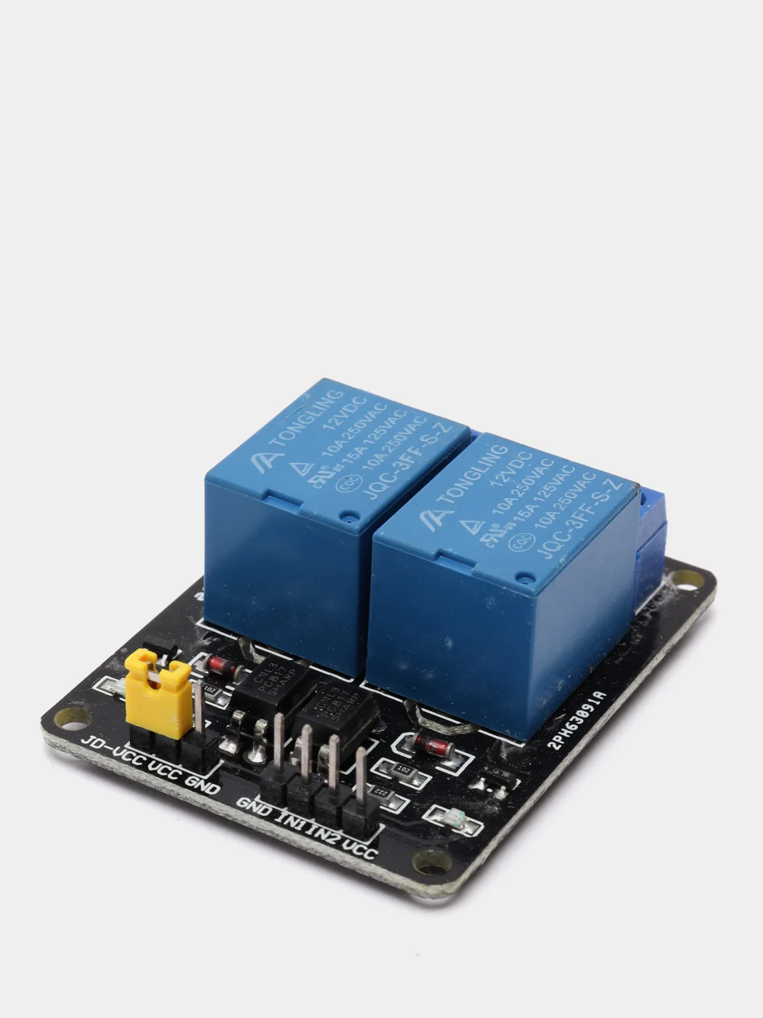 Релейный модуль 2 канала 5V / 12V 10A с опторазвязкой электромеханическое