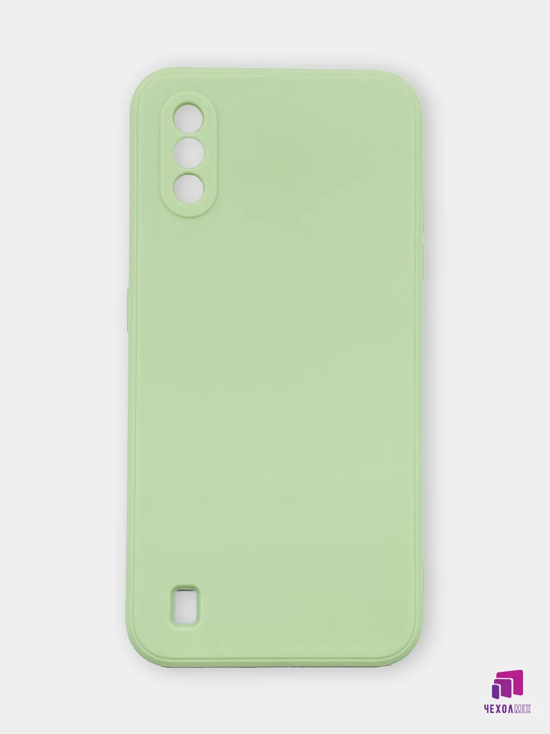 Мятный чехол для Samsung Galaxy A01 силиконовый с бархатной подкладкой и прямыми бортами