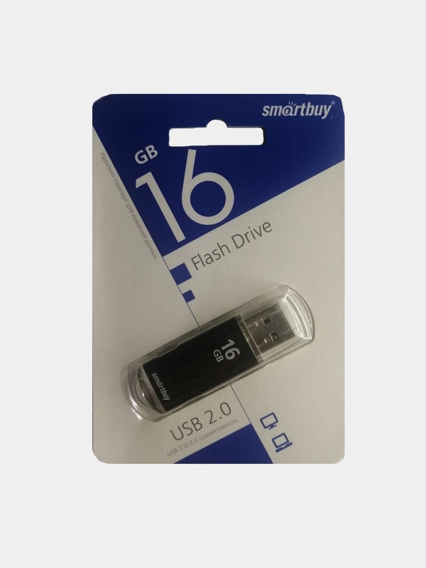 Флэш диск Smart Buy "V-Cut" 16GB, USB 2.0 Flash Drive, черный, металлический корпус