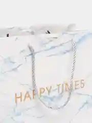Голубой подарочный пакет с мраморным принтом "Happy times"