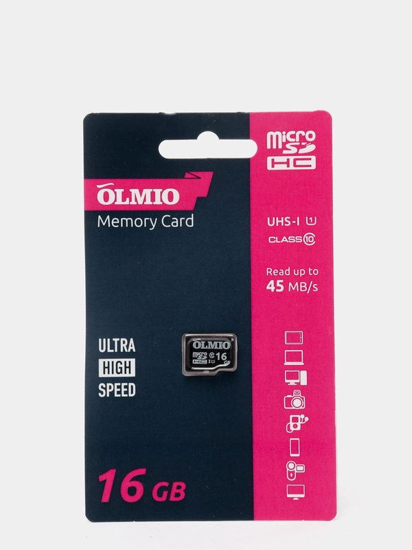 Карта памяти OLMIO microSDHC 16GB Class 10 UHS-I, без адаптера