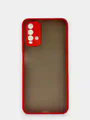 Красный чехол матовый Xiaomi Redmi 9T, Редми 9Т пластиковый  полупрозрачный с цветными кнопками