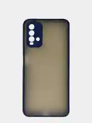 Темно-синий чехол матовый Xiaomi Redmi 9T, Редми 9Т пластиковый  полупрозрачный с цветными кнопками