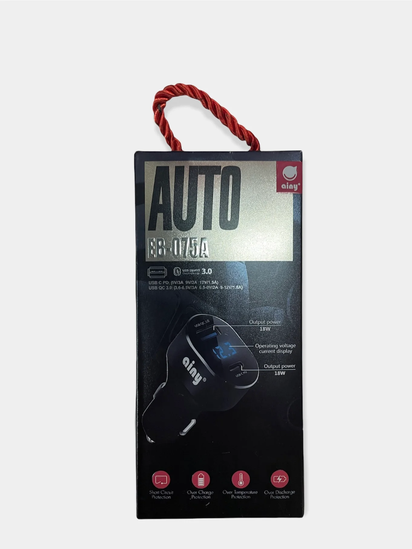 Автомобильное зарядное устройство Ainy EB-075A USB+Type-C  Quick Charge 3.0 черное