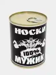 Носки мужские, в жестяной банке, "100% мужик"