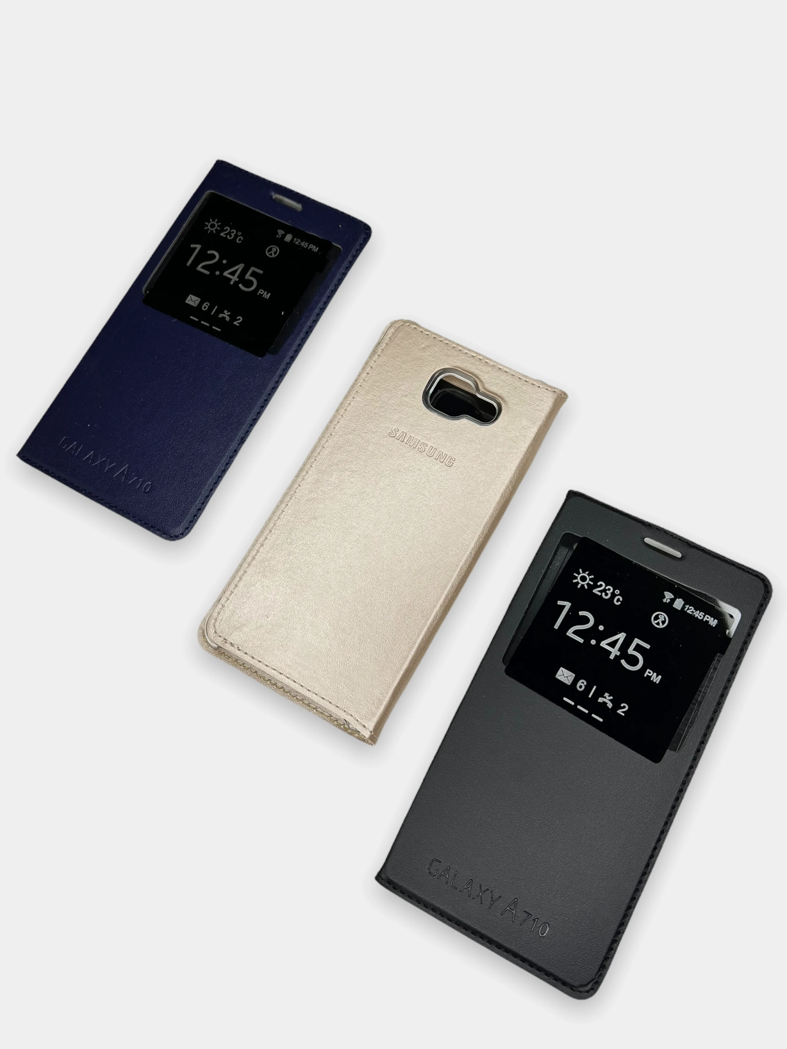 Золотой чехол книжка Samsung Galaxy A7 2016 / SM-A710F, Самсунг Галакси А7 / СМ-А710Ф с окошком